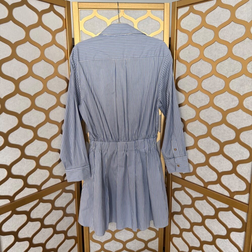 Maje Size M NEW Blue & White Striped Long Sleeve Button-Front Mini Shirt Dress - Picture 13 of 16